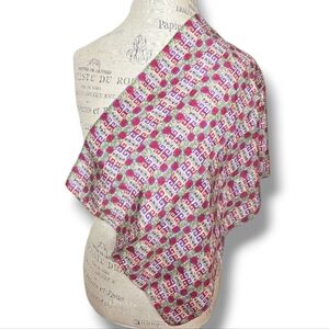 Purple, Red, Green, and Cream Printed Hand Rolled Silk Neck Scarf - OS